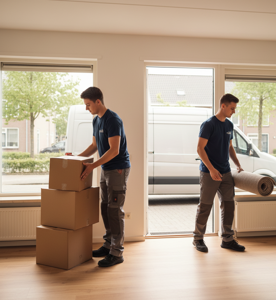Professioneel ontruimingsteam in actie, wat de snelle en betrouwbare service van Woningontruiming Den Haan benadrukt.