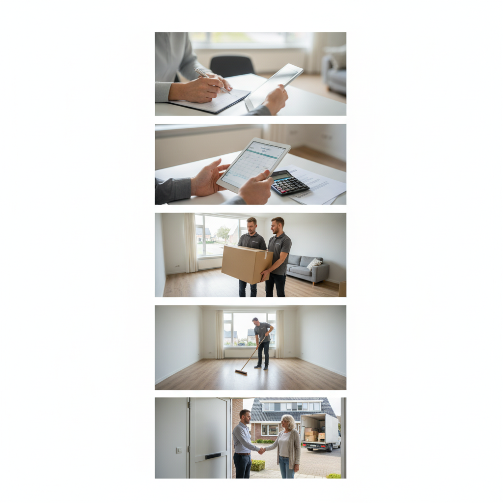 5 stappen werkwijze woningontruiming: offerte, planning, uitvoering, bezemschoon opleveren