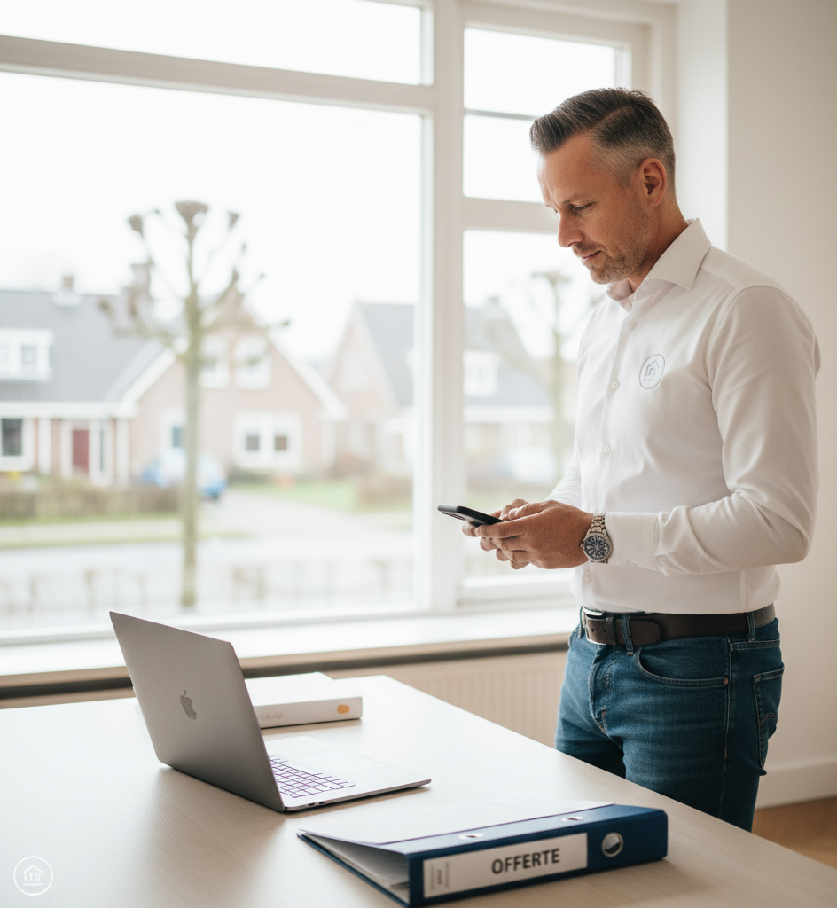 Een discrete, zakelijke setting bij een woningontruimer, gericht op een snelle offerteaanvraag en respectvolle, discrete afhandeling.