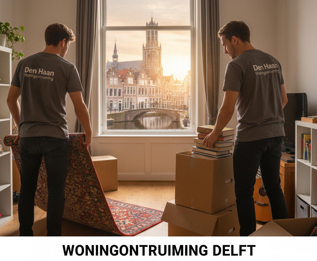 Woningontruiming Delft door Den Haan: professionele en discrete oplevering van huis, appartement of studentenkamer in de historische binnenstad.