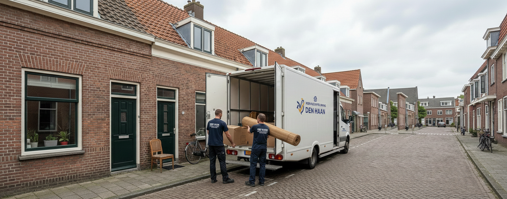 Professioneel team van Den Haan woningontruiming aan het werk in een straat in Maassluis.
