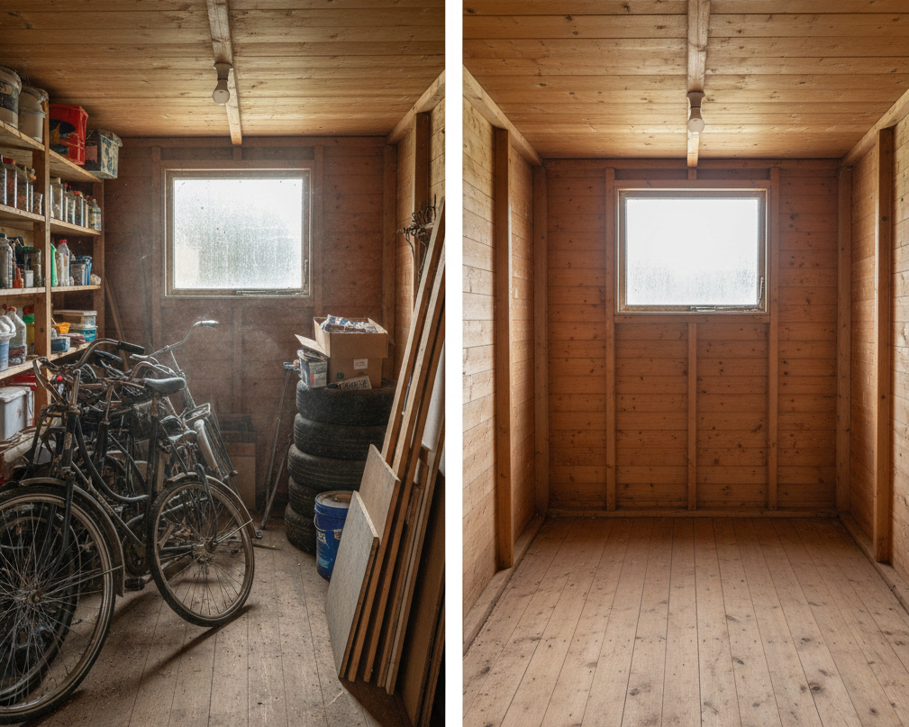 Schuurontruiming Maassluis: van rommelige berging naar volledig lege ruimte.